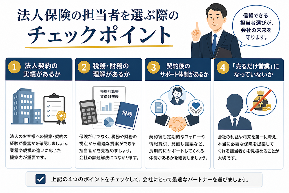 間違いない法人保険の担当者を選ぶ際のチェックポイント
