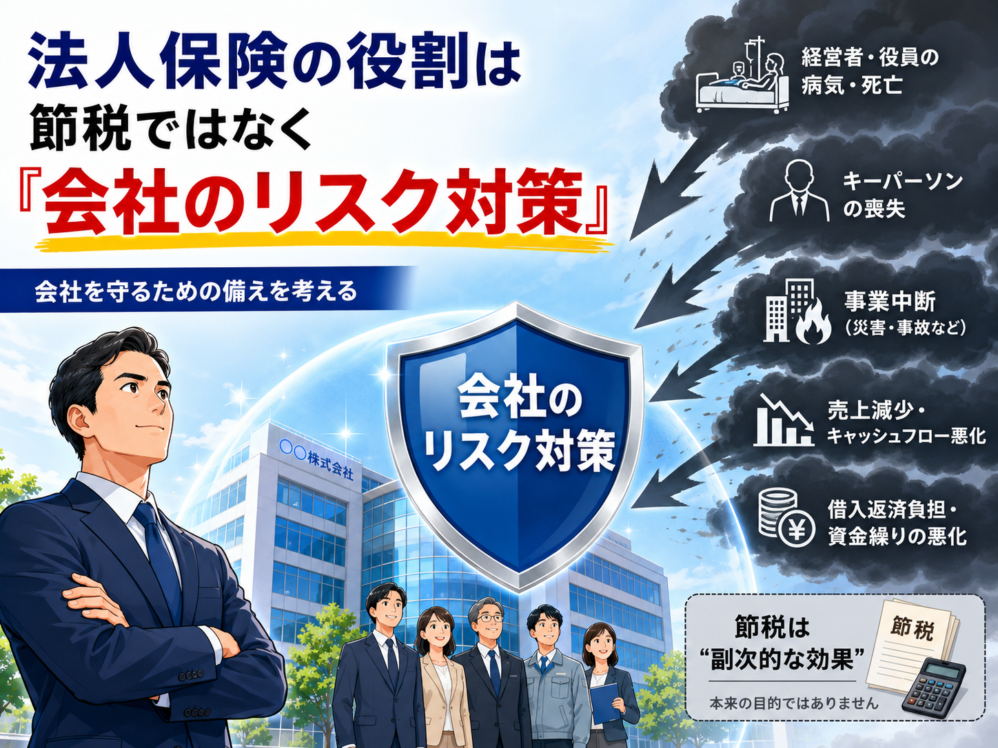法人保険の役割は節税ではなく、「会社のリスク対策」